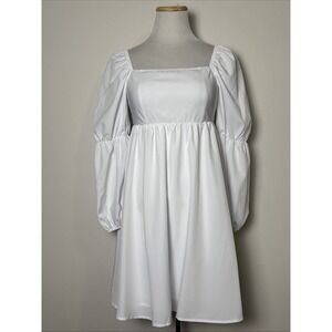 Womens White Cottage Milkmaid Babydoll Mini Dress XS Regency Romantic Coquette